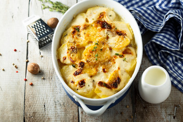Homemade potato gratin with cream