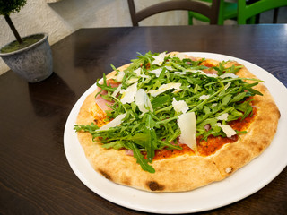 Pizza on a restaurant table