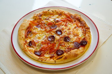 Pizza on a restaurant table