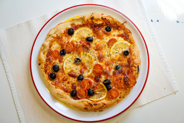 Pizza on a restaurant table