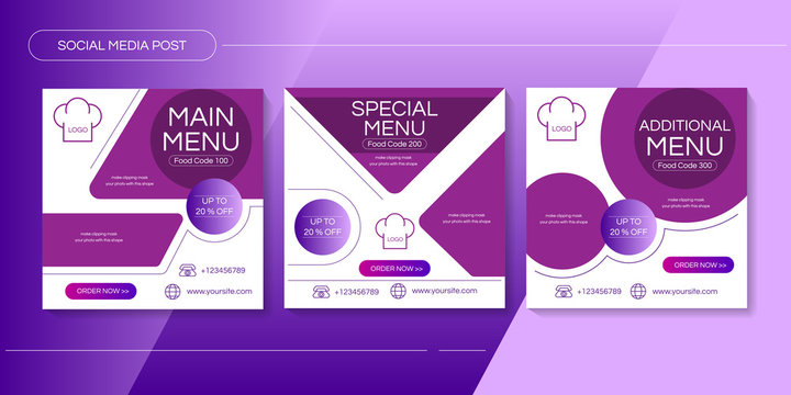 culinary social media post template for promotion. Editable photo frames, stories, backgrounds, banners