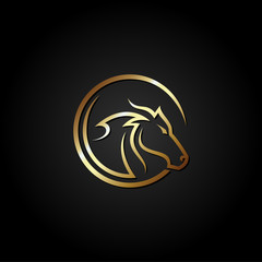 Gold Horse head logo design,vector illustration isolated on black background
