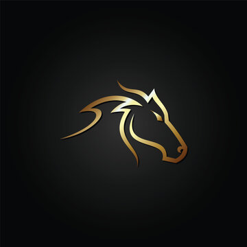 Gold Horse head logo design,vector illustration isolated on black background