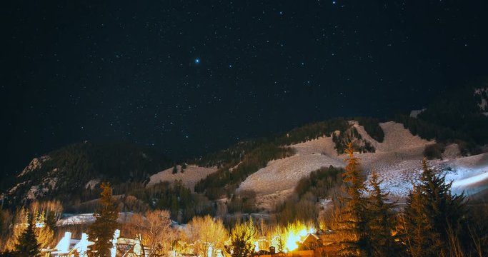 Aspen Mountain, Colorado night time lapse with snowcats and stars