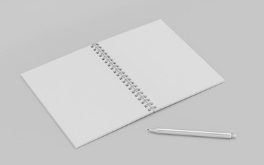 Blank empty memo notepad and a silver pen, isolated on white with natural shadows 3d render illustration