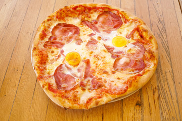 Pizza on a restaurant table