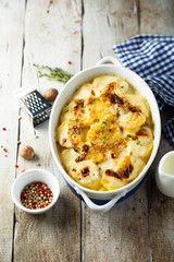 Homemade potato gratin with cream
