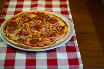 Pizza on a restaurant table