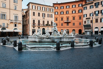 Rome, Italy, Piazza Navona and the Neptune Fountain in the early morning.