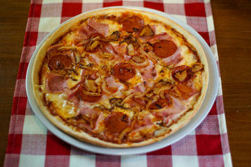 Pizza on a restaurant table