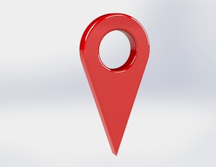 Red 3D map pointer, symbol, position isolated on white background - illustration