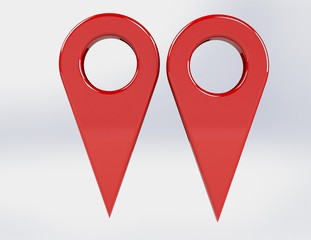 Red 3D map pointer, symbol, position isolated on white background - illustration