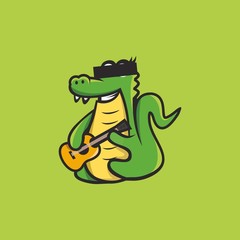 crocodile play guitar vector green
