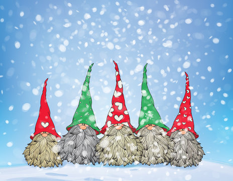 Vector  cute gnomes cartoons. Christmas card.
