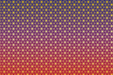 和柄 輪違い麻の葉 花 夕暮れ色