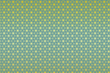 和柄 輪違い麻の葉 花 青竹色