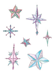 Obraz premium set of christmas stars in pink and blue colors