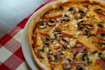 Pizza on a restaurant table