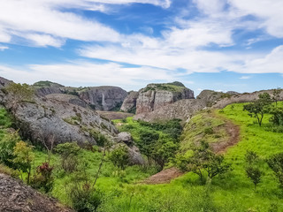 View at the mountains Pungo Andongo, Pedras Negras (black stones), huge geologic rock elements