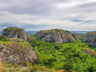 View at the mountains Pungo Andongo, Pedras Negras (black stones), huge geologic rock elements