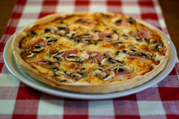 Pizza on a restaurant table