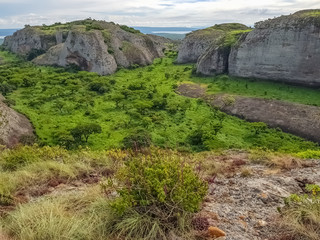 View at the mountains Pungo Andongo, Pedras Negras (black stones), huge geologic rock elements
