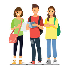 Happy group of teen University student .Vector illustration cartoon character.