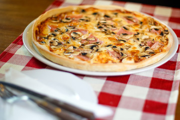 Pizza on a restaurant table