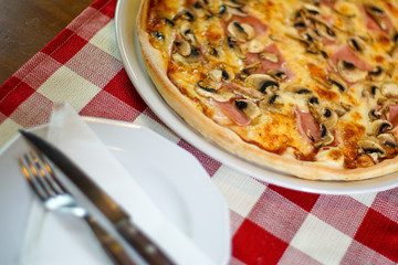 Pizza on a restaurant table