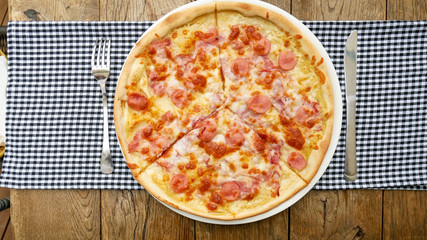 Pizza on a restaurant table