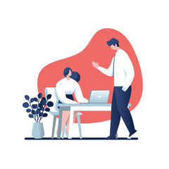 Businessman and Businesswoman talking about work In the office, character design, Online Business