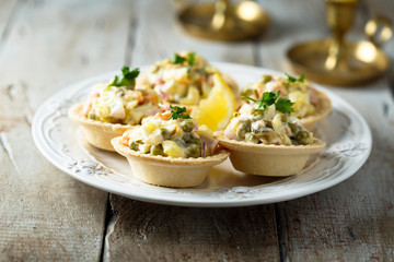 Traditional Russian salad served for a party