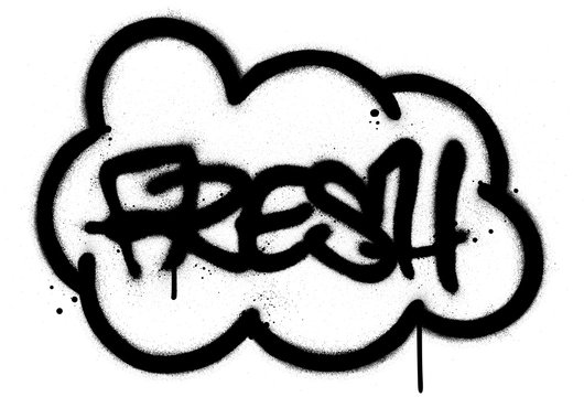 graffiti fresh word in a cloud sprayed in black over white