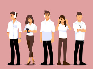 Fototapeta premium Young people are listening to music ,Vector illustration cartoon character.
