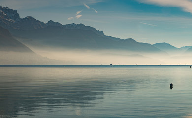 Landscape of lake annecy shot in winter