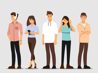 Obraz premium Young people are listening to music ,Vector illustration cartoon character.
