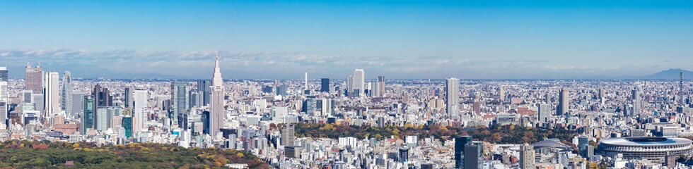 Fototapeta na wymiar (東京都-風景パノラマ)ラウンジから望む新宿・外苑風景１