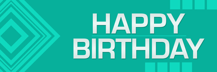 Happy Birthday Turquoise Squares Borders Horizontal 