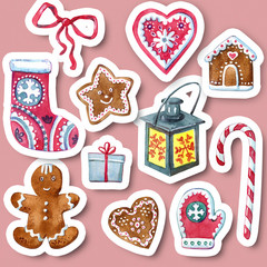 Set of Christmas decorstion. Greeting card, decoration for Christmas, pattern for fabric.