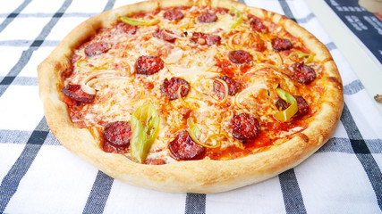 Pizza on a restaurant table