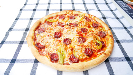 Pizza on a restaurant table