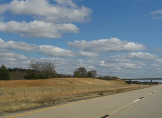 Scenic drive at Interstate 49 in Arkansas, with beautiful clouds in the skies