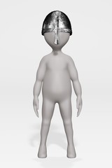 3D Render of Cartoon Charcter with Medieval Helmet