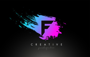 F Artistic Brush Letter Logo Design in Purple Blue Colors Vector