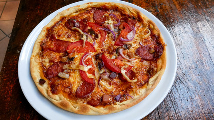 Pizza on a restaurant table