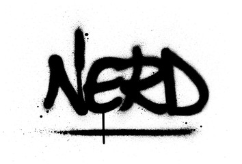 graffiti nerd word sprayed in black over white