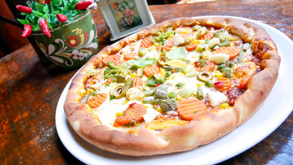 Pizza on a restaurant table