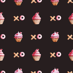 Watercolor seamless pattern fo Valentines Day. Best for fabric, textile, prints, wrapping paper, gift boxes, love gritting cards, background, wallpaper