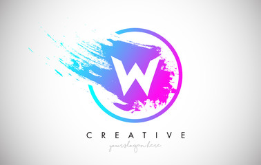 W Artistic Brush Letter Logo Design in Purple Blue Colors Vector
