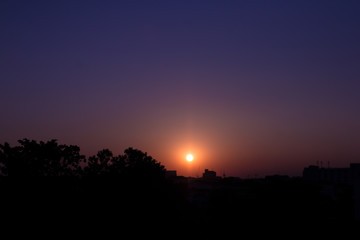 Land scape sunset cloud and sun light orange and blue yellow color background.